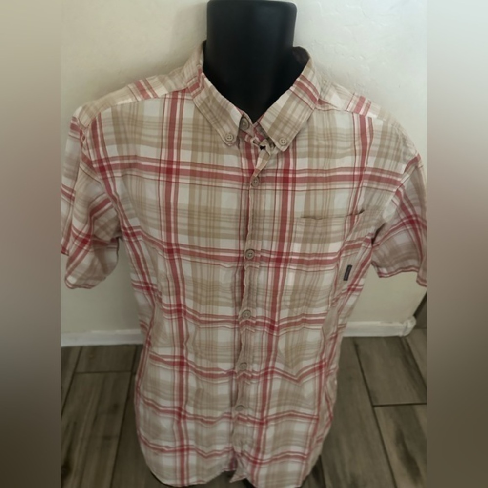 Men’s used Columbia plaid shirt shirt sleeve size L large red - Picture 1 of 4